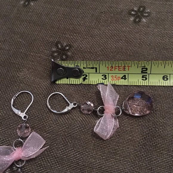 Vintage Pink Bow Beaded Dangle Earrings - Picture 6 of 6